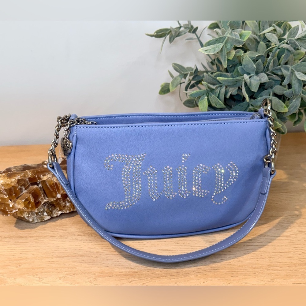 NWOT Juicy Couture Blue Rhinestone Logo Shoulder Bag Silver Hardware